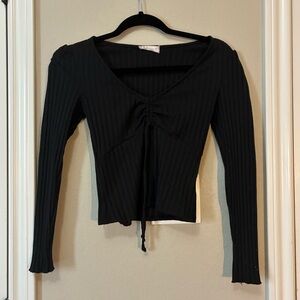 Altar’d State Black Ribbed Long Sleeve Top with Ruche Detial